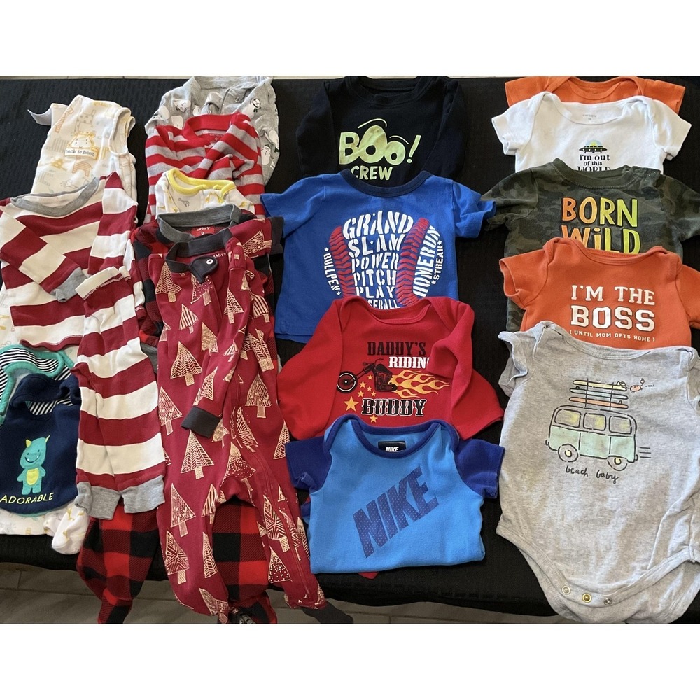 Mixed Brands Clothes Lot Boys 6-9M Multicolor Rompers Bodysuits Sleepers 19pc